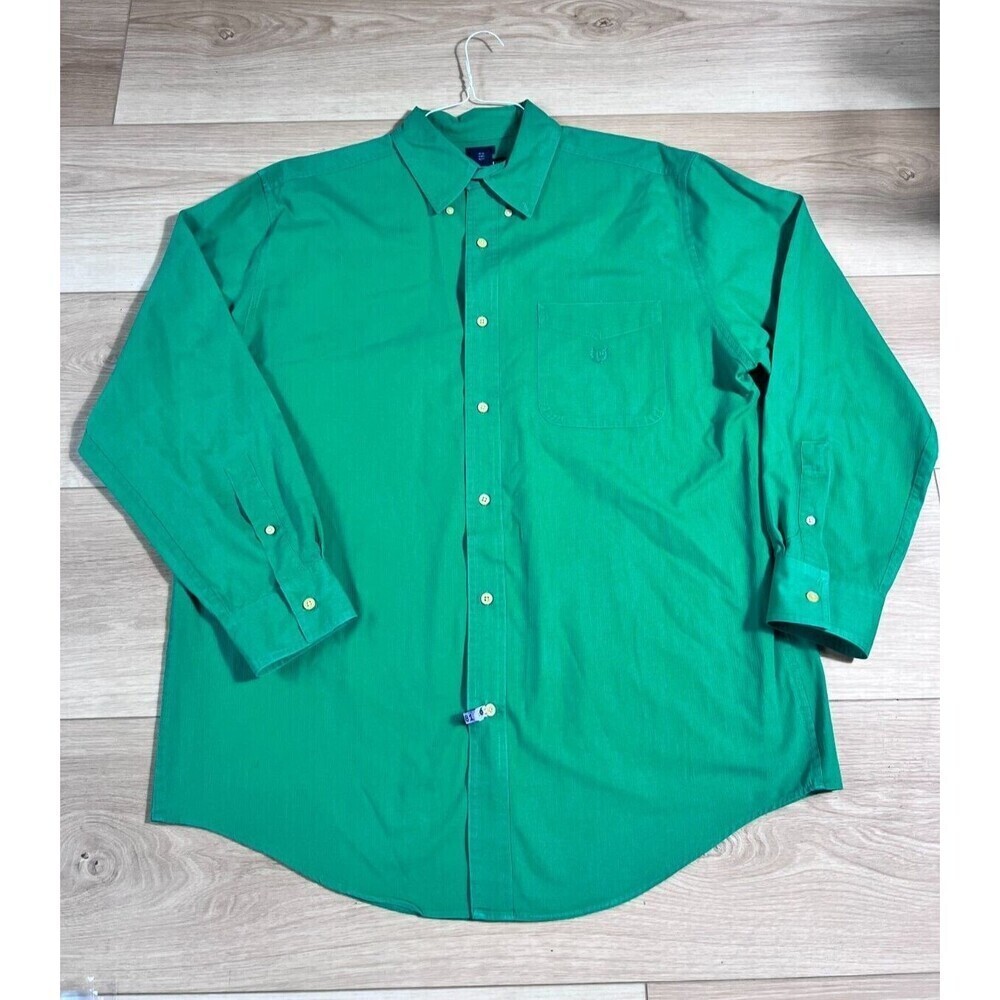 Chaps Mens  Long Sleeve Button Down Shirt Mens Size L Green Easy Care Casual